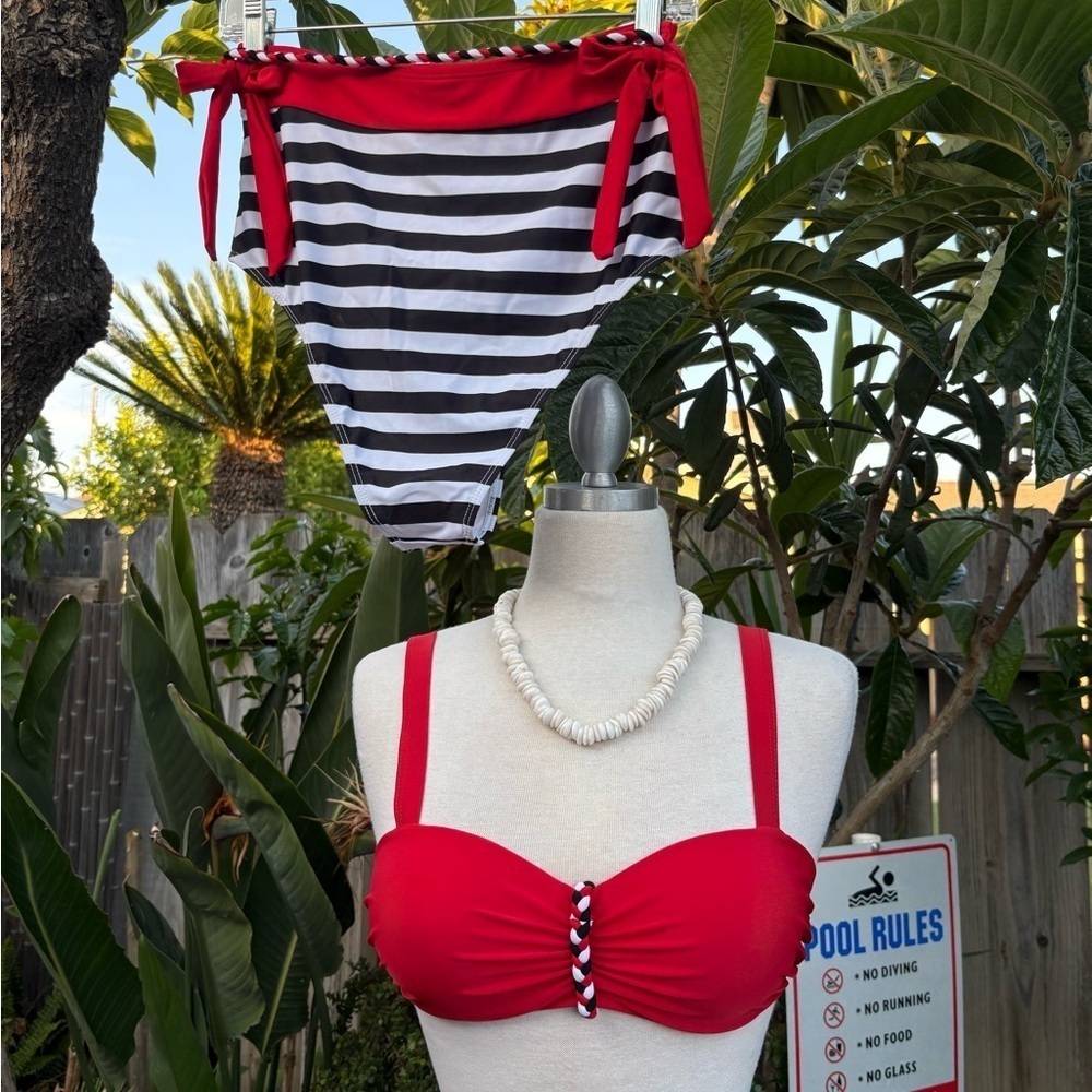 NWT Red Black and White Striped 2pc Bikini